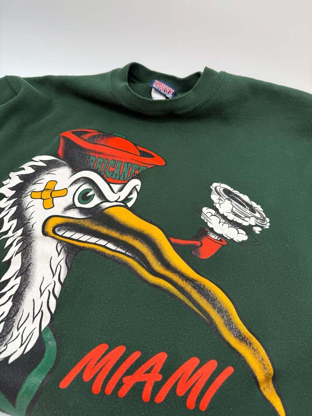 Vintage 90s Miami Hurricanes Sebastian the Ibis Smoking Pipe Crewneck Sweatshirt